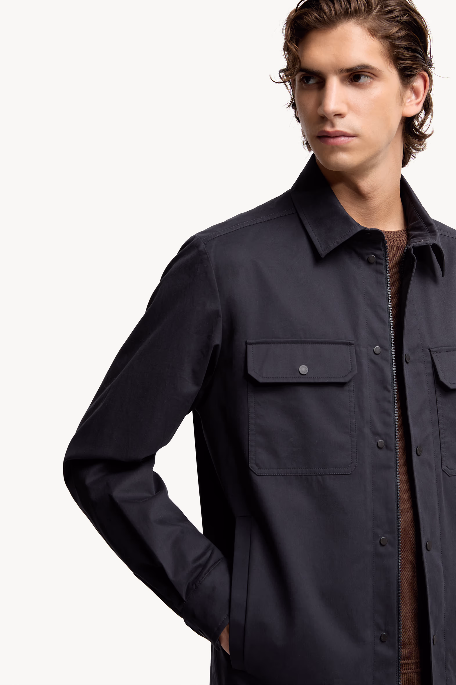 Cotton Gabardine Long Sleeve Shirt Men Navy Blue Moncler 6